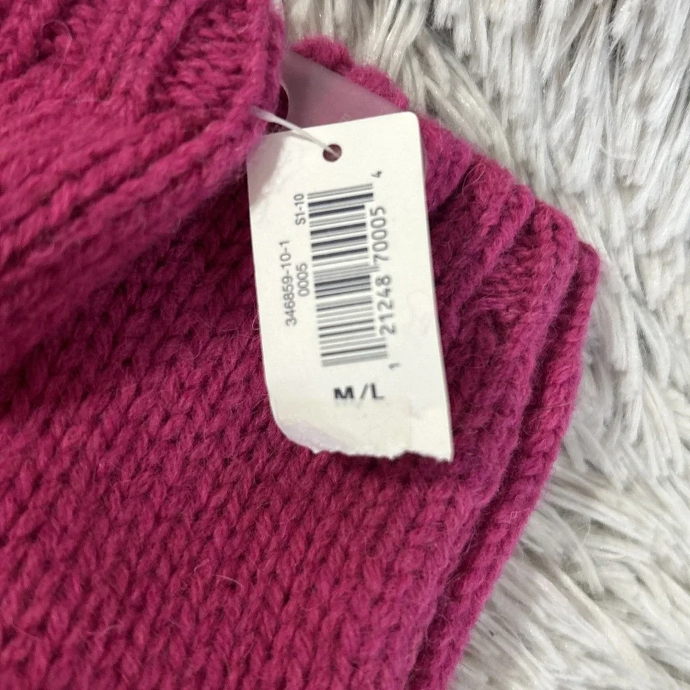 Vtg Y2K Pink Cable Knit‎ Beanie O/S Winter Hat Gloves M/L Set GAP Lamb's Wool